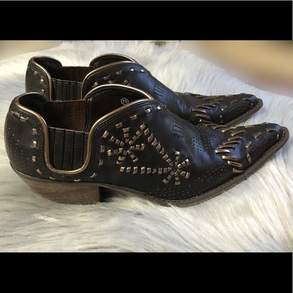 MISS ME COWGIRL/BOY BLACK LEATHER ANKLE BOOTS
